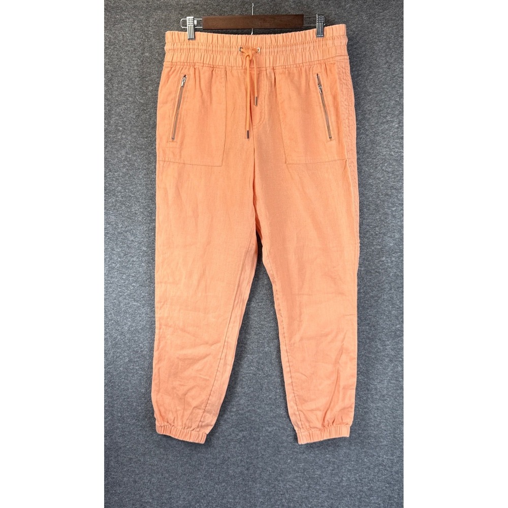 Athleta Jogger Pants Women 10 Peach Orange Linen Drawstring Pockets Boho Sailing